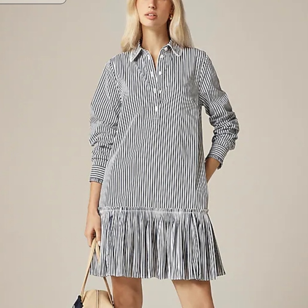 J crew dark evening Amelia long-sleeve shirt-dress in striped cotton poplin